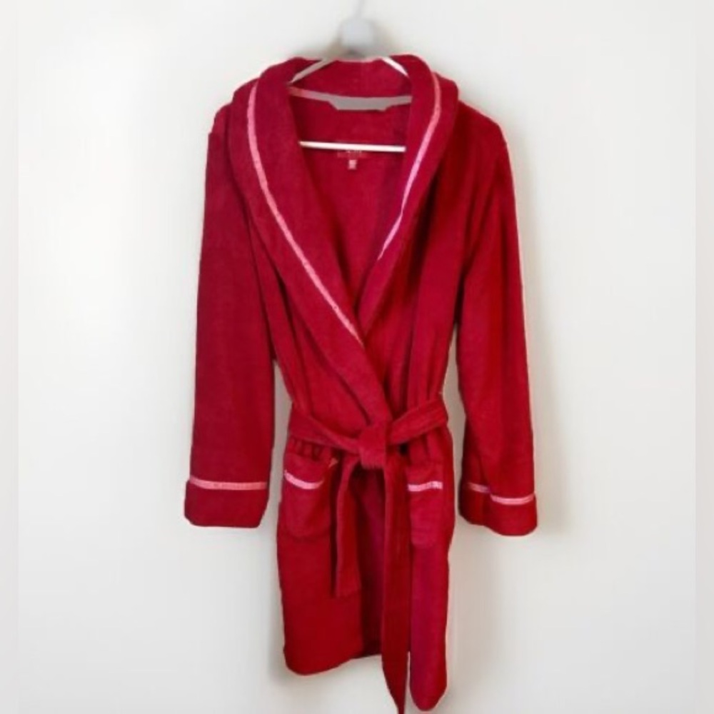 Victoria Secret Red Robe Pink Trim Medium